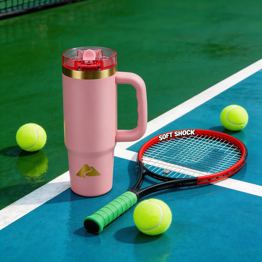 Ozark Trail 30 oz Stainless Steel Insulated Travel Tumbler with Handle and Flip Straw Lid, Rose Shimmer